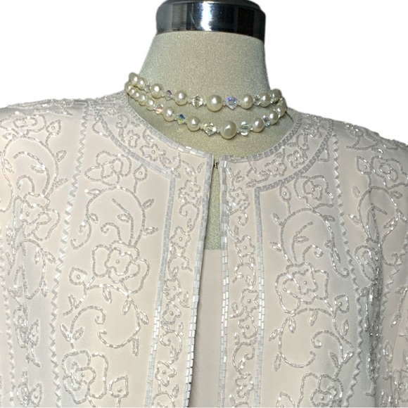 Montage Collection Luxury Beige Beaded Embellished Formal Dress & Jacket S 14 - Picture 16 of 17